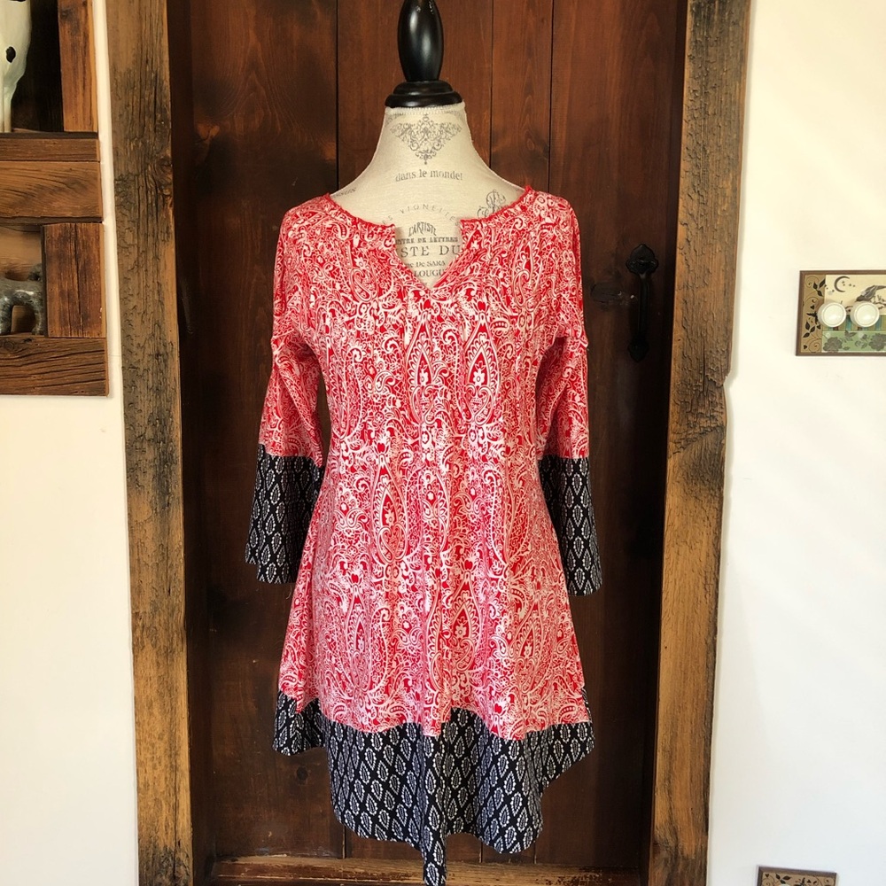 Red and Black Paisley Women's Top